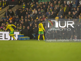 Anis Slimane of Norwich City is substituted for Christian Fassnacht of Norwich City during the Sky Bet Championship match between Norwich Ci...