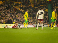 Ante Crnac of Norwich City and Christian Fassnacht of Norwich City walk away from a decision by the match official during the Sky Bet Champi...