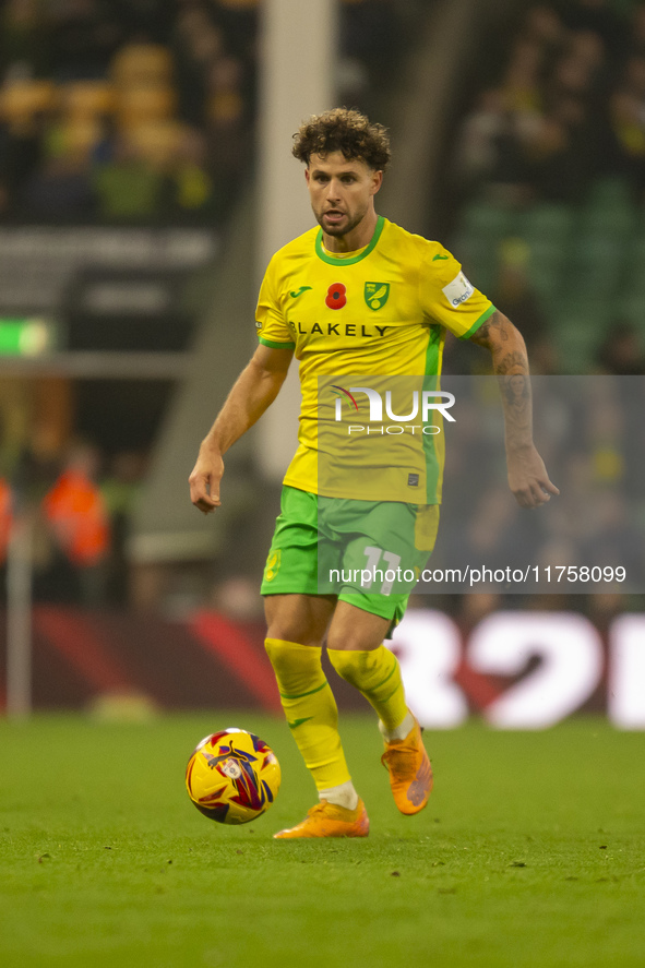 Emiliano Marcondes of Norwich City is on the ball during the Sky Bet Championship match between Norwich City and Bristol City at Carrow Road...