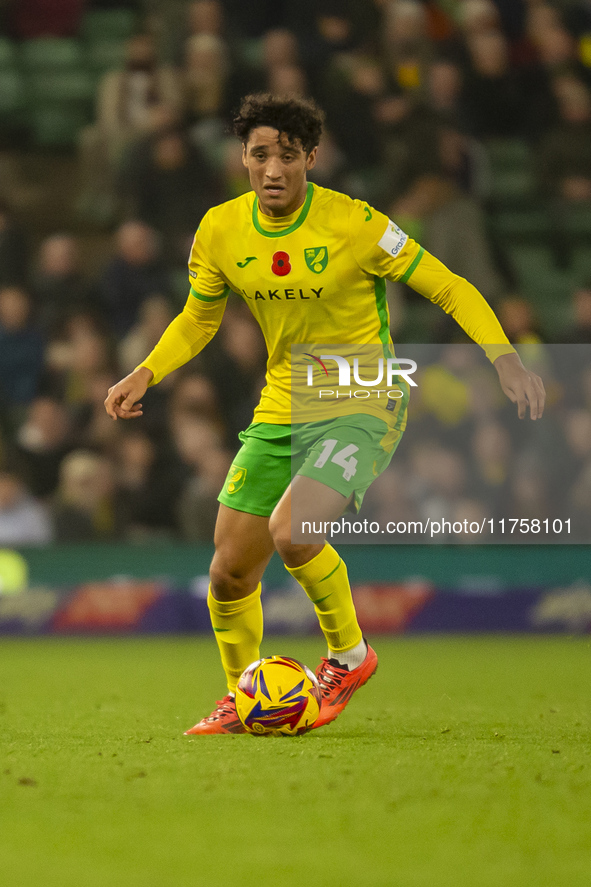 Ben Chrisene of Norwich City is on the ball during the Sky Bet Championship match between Norwich City and Bristol City at Carrow Road in No...