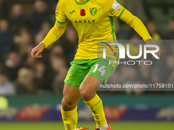 Ben Chrisene of Norwich City is on the ball during the Sky Bet Championship match between Norwich City and Bristol City at Carrow Road in No...