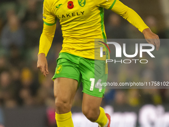 Ben Chrisene of Norwich City is on the ball during the Sky Bet Championship match between Norwich City and Bristol City at Carrow Road in No...