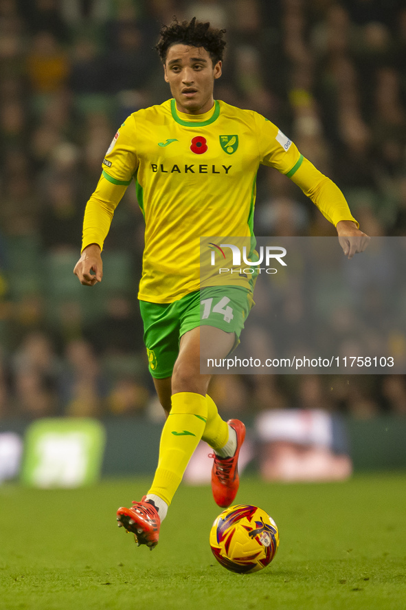 Ben Chrisene of Norwich City is on the ball during the Sky Bet Championship match between Norwich City and Bristol City at Carrow Road in No...