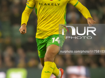 Ben Chrisene of Norwich City is on the ball during the Sky Bet Championship match between Norwich City and Bristol City at Carrow Road in No...