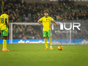 Emiliano Marcondes of Norwich City prepares to take a free kick during the Sky Bet Championship match between Norwich City and Bristol City...