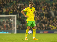 Emiliano Marcondes of Norwich City reacts after a free kick during the Sky Bet Championship match between Norwich City and Bristol City at C...