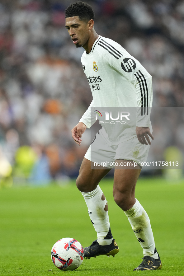 Jude Bellingham central midfield of Real Madrid and England during the La Liga match between Real Madrid CF and CA Osasuna at Estadio Santia...