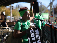 Pro-choice demonstrators protest outside of The Heritage Foundation in Washington, D.C. on November 9, 2024 following the re-election of for...