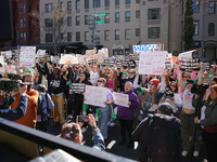 Pro-choice demonstrators protest outside of The Heritage Foundation in Washington, D.C. on November 9, 2024 following the re-election of for...