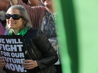 Pro-choice demonstrators protest outside of The Heritage Foundation in Washington, D.C. on November 9, 2024 following the re-election of for...