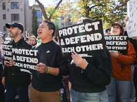 Pro-choice demonstrators protest outside of The Heritage Foundation in Washington, D.C. on November 9, 2024 following the re-election of for...