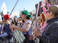 Pro-choice demonstrators protest outside of The Heritage Foundation in Washington, D.C. on November 9, 2024 following the re-election of for...