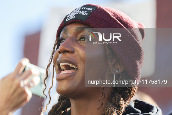 Pro-choice demonstrators protest outside of The Heritage Foundation in Washington, D.C. on November 9, 2024 following the re-election of for...