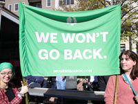 Pro-choice demonstrators protest outside of The Heritage Foundation in Washington, D.C. on November 9, 2024 following the re-election of for...