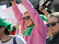 Pro-choice demonstrators protest outside of The Heritage Foundation in Washington, D.C. on November 9, 2024 following the re-election of for...