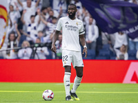 Antonio Rudiger of Real Madrid CF is in action with the ball during the La Liga EA Sports 2024/25 football match between Real Madrid CF and...