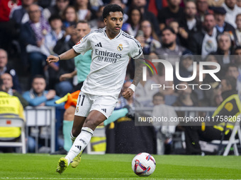 Rodrygo Silva de Goes of Real Madrid CF is in action with the ball during the La Liga EA Sports 2024/25 football match between Real Madrid C...