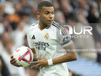 Kylian Mbappe centre-forward of Real Madrid and France during the La Liga match between Real Madrid CF and CA Osasuna at Estadio Santiago Be...