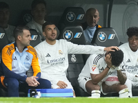 Rodrygo Goes right winger of Real Madrid and Brazil sitting on the bench dejected after his injury during the La Liga match between Real Mad...