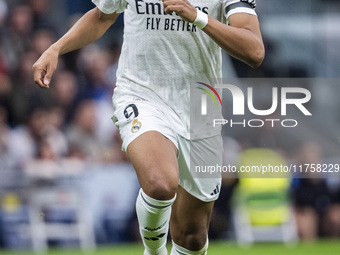 Kylian Mbappe of Real Madrid CF is in action with the ball during the La Liga EA Sports 2024/25 football match between Real Madrid CF and CA...