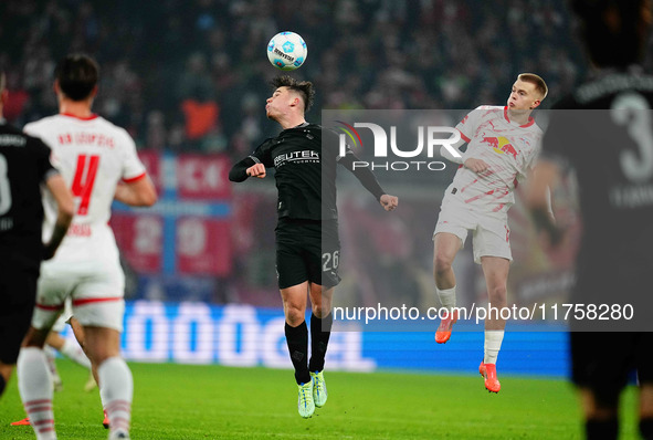 Lukas Ullrich of Borussia Monchengladbach  heads during the Bundesliga match between RB Leipzig and Borussia Mönchengladbach at Red Bull are...