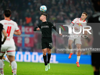 Lukas Ullrich of Borussia Monchengladbach  heads during the Bundesliga match between RB Leipzig and Borussia Mönchengladbach at Red Bull are...