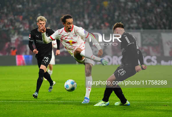 Yussuf Poulsen of Leipzig  controls the ball during the Bundesliga match between RB Leipzig and Borussia Mönchengladbach at Red Bull arena,...