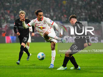 Yussuf Poulsen of Leipzig  controls the ball during the Bundesliga match between RB Leipzig and Borussia Mönchengladbach at Red Bull arena,...