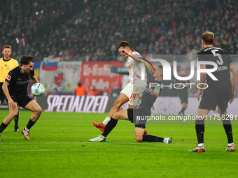 Christoph Baumgartner of Leipzig  controls the ball during the Bundesliga match between RB Leipzig and Borussia Mönchengladbach at Red Bull...