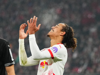 Yussuf Poulsen of Leipzig  gestures during the Bundesliga match between RB Leipzig and Borussia Mönchengladbach at Red Bull arena, Leipzig,...