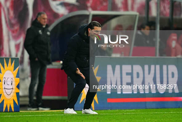 Gerardo Seoane of Borussia Monchengladbach  gestures during the Bundesliga match between RB Leipzig and Borussia Mönchengladbach at Red Bull...