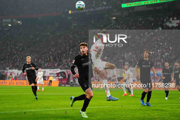 Yussuf Poulsen of Leipzig  heads during the Bundesliga match between RB Leipzig and Borussia Mönchengladbach at Red Bull arena, Leipzig, Ger...