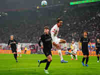 Yussuf Poulsen of Leipzig  heads during the Bundesliga match between RB Leipzig and Borussia Mönchengladbach at Red Bull arena, Leipzig, Ger...