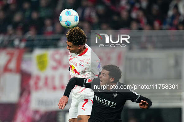 Antonio Nusa of Leipzig  heads during the Bundesliga match between RB Leipzig and Borussia Mönchengladbach at Red Bull arena, Leipzig, Germa...