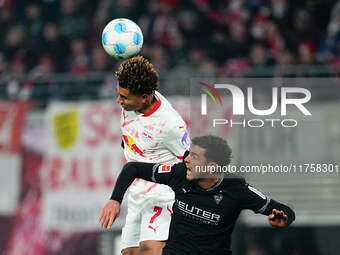 Antonio Nusa of Leipzig  heads during the Bundesliga match between RB Leipzig and Borussia Mönchengladbach at Red Bull arena, Leipzig, Germa...