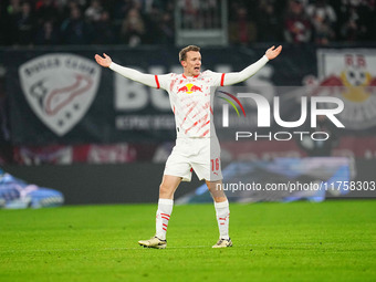 Lukas Klostermann of Leipzig  gestures during the Bundesliga match between RB Leipzig and Borussia Mönchengladbach at Red Bull arena, Leipzi...