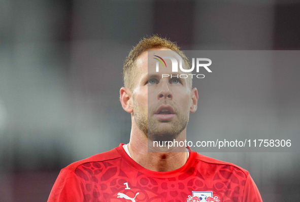 Peter Gulacsi of Leipzig  looks on during the Bundesliga match between RB Leipzig and Borussia Mönchengladbach at Red Bull arena, Leipzig, G...