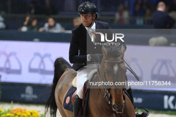 Simon Delestre rides Olga Van de Kruishoeve during the International Winning Round CSI5*-W Trophy No. 5 presented by Crivelli at Jumping Ver...