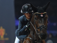 Jennifer Hochstaedter rides Winnetou de la Hamente Z during the International Winning Round CSI5*-W Trophy No. 5 presented by Crivelli at Ju...