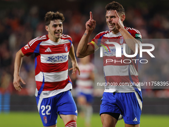 Lucas Boye of Granada CF scores the second goal of the game during the LaLiga Hypermotion match between Granada CF and CD Eldense at Nuevo L...