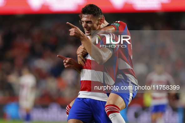 Lucas Boye of Granada CF scores the second goal of the game during the LaLiga Hypermotion match between Granada CF and CD Eldense at Nuevo L...