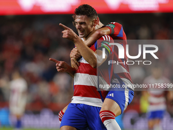 Lucas Boye of Granada CF scores the second goal of the game during the LaLiga Hypermotion match between Granada CF and CD Eldense at Nuevo L...