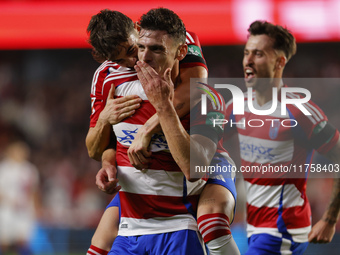 Lucas Boye of Granada CF scores the second goal of the game during the LaLiga Hypermotion match between Granada CF and CD Eldense at Nuevo L...