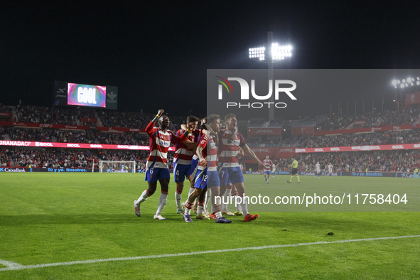 Lucas Boye of Granada CF scores the second goal of the game during the LaLiga Hypermotion match between Granada CF and CD Eldense at Nuevo L...