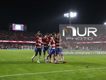 Lucas Boye of Granada CF scores the second goal of the game during the LaLiga Hypermotion match between Granada CF and CD Eldense at Nuevo L...