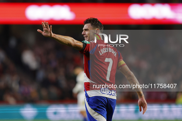 Lucas Boye of Granada CF scores the second goal of the game during the LaLiga Hypermotion match between Granada CF and CD Eldense at Nuevo L...