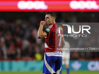 Lucas Boye of Granada CF scores the second goal of the game during the LaLiga Hypermotion match between Granada CF and CD Eldense at Nuevo L...