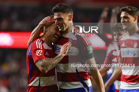 Lucas Boye of Granada CF scores the second goal of the game during the LaLiga Hypermotion match between Granada CF and CD Eldense at Nuevo L...