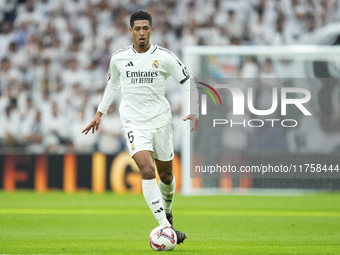 Jude Bellingham central midfield of Real Madrid and England during the La Liga match between Real Madrid CF and CA Osasuna at Estadio Santia...