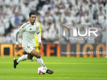 Jude Bellingham central midfield of Real Madrid and England during the La Liga match between Real Madrid CF and CA Osasuna at Estadio Santia...